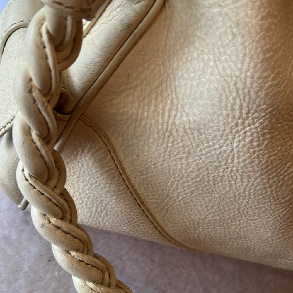 Cream Leather Shoulder Bag with Brass Hardware - Picture 9 of 16